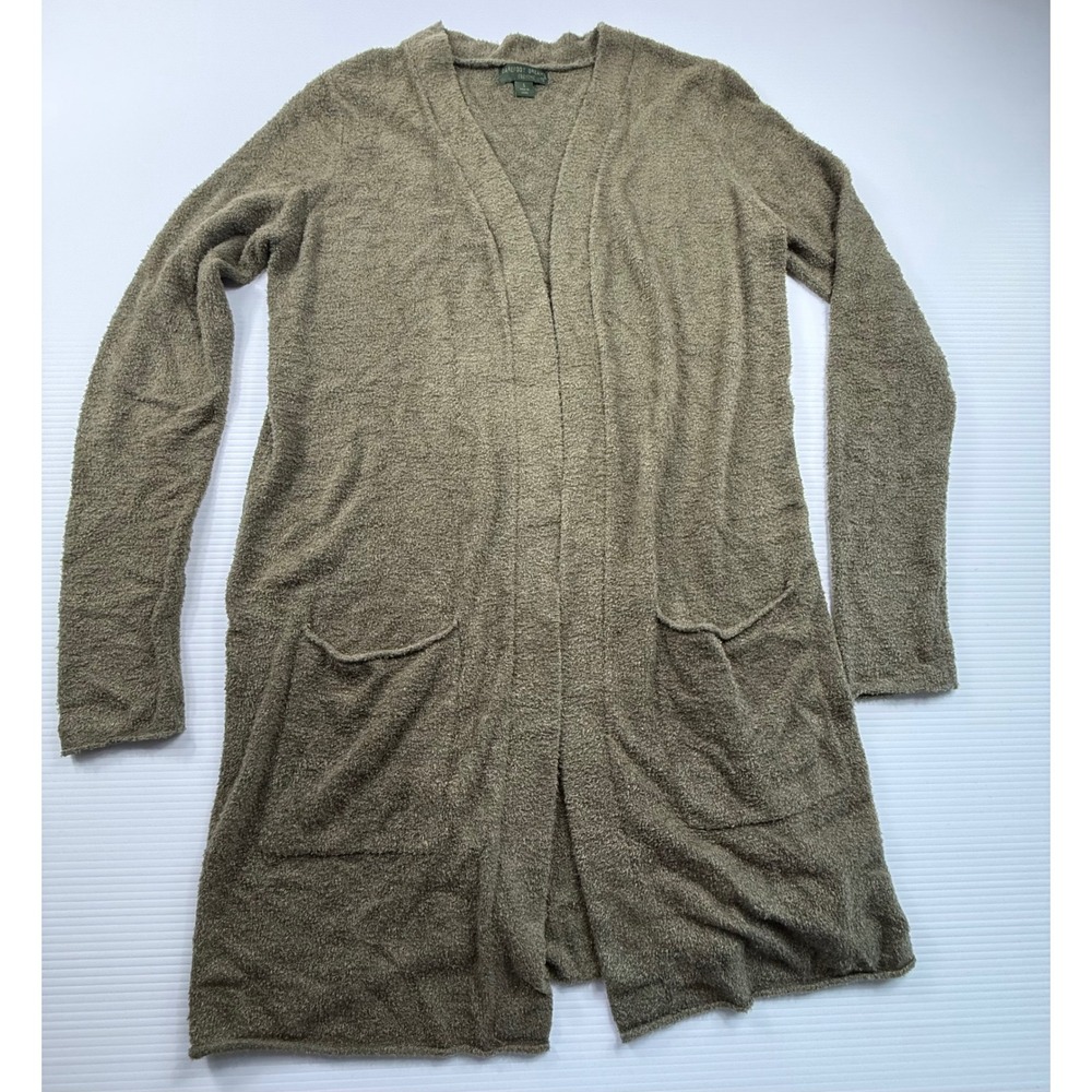 Barefoot Dreams CozyChic Lite Cardigan Olive Green Open Front Pocket NOWCL1327 S